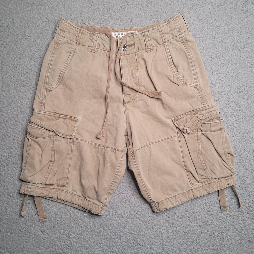 Abercrombie & Fitch Shorts Men 28 Khaki‎ Cargo Drawstring Outdoor Pockets Casual